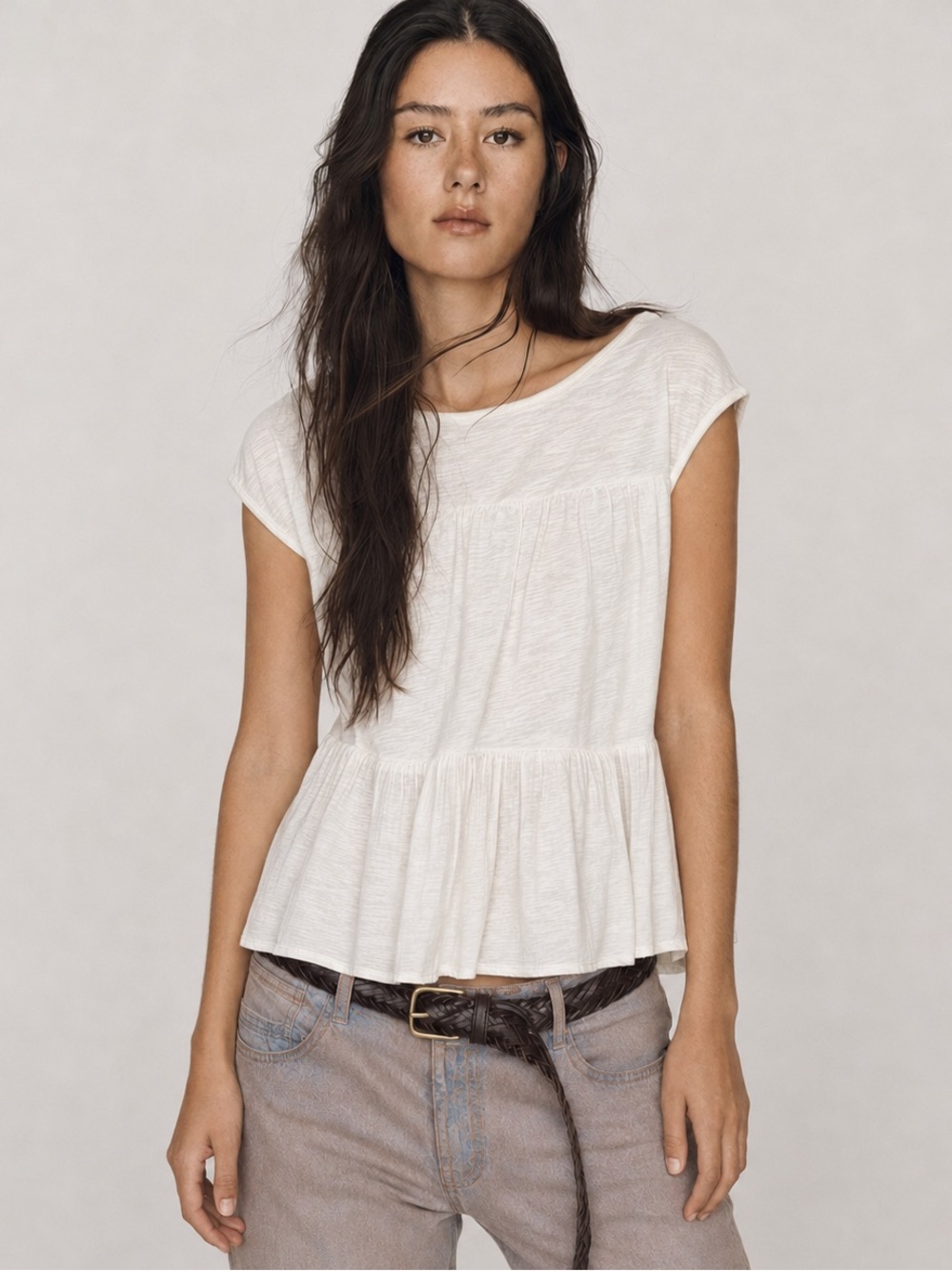 Velvet by Graham & Spencer Anthropologie Ivory Tiered Cotton Top S